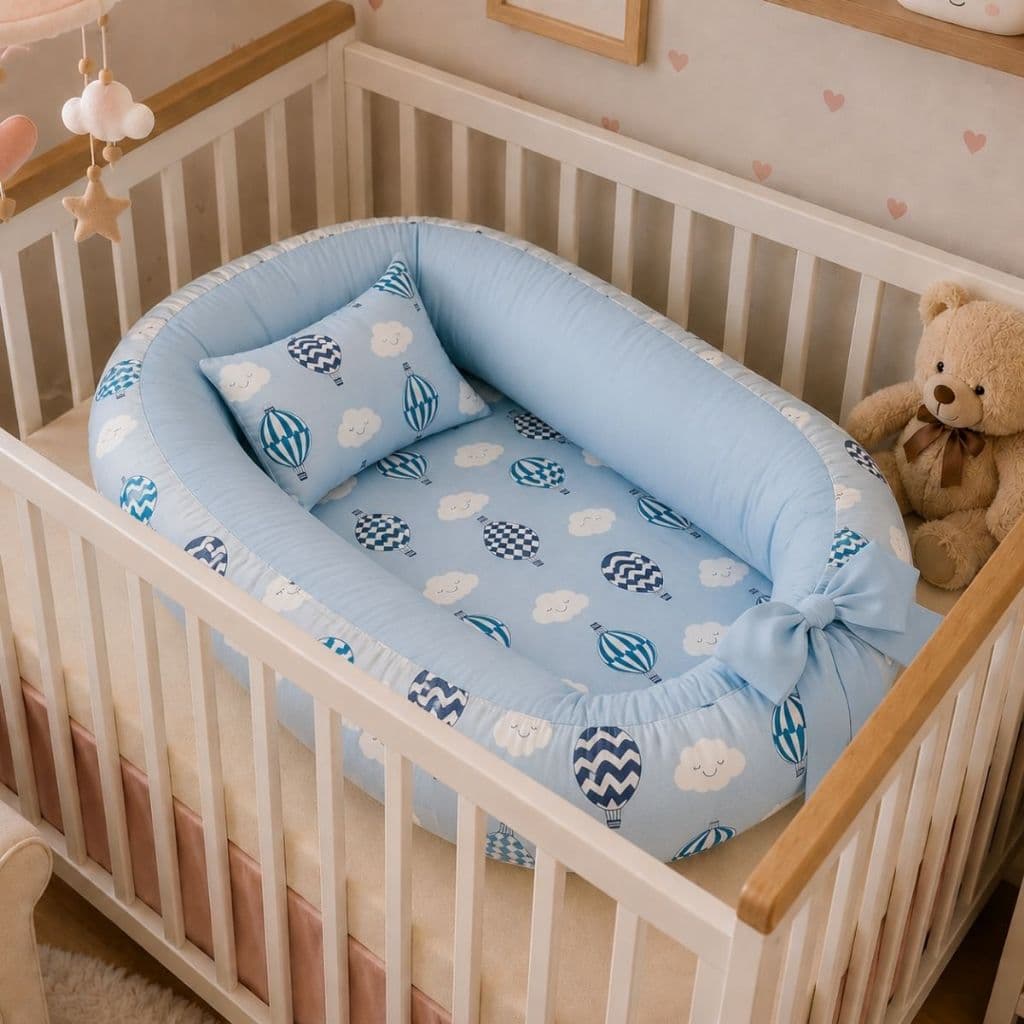 Ninho Redutor Berço Bebe Almofada Anatômica Enxoval Menina Menino Rosa Azul Balão