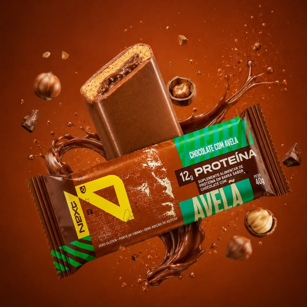 Barra Proteica Chocolate com Avelã 40g | 12g de Proteína Whey Protein Zero Glúten - Next10