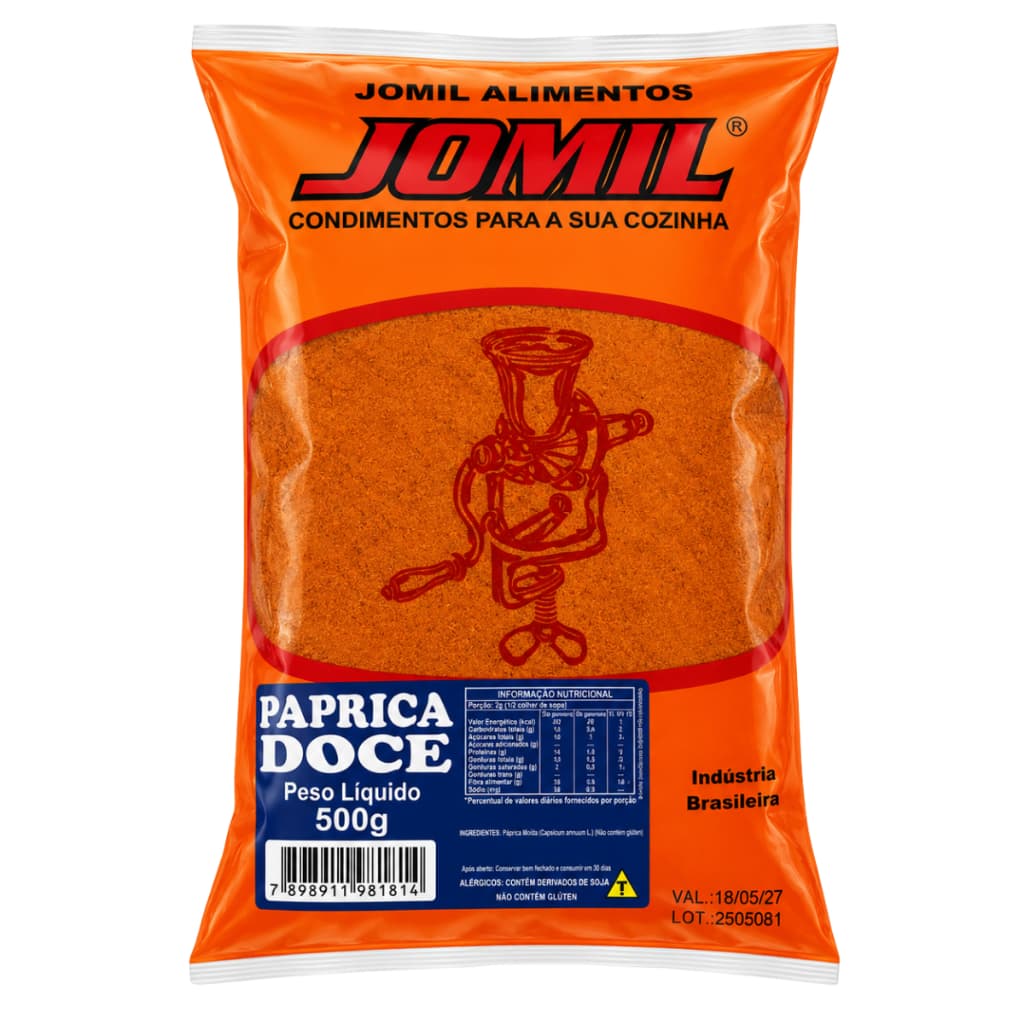 Páprica Doce Jomil 500g Tempero Condimento Versátil Carnes Molhos Legume Defumados Receitas Gourmet Cozinha Profissional