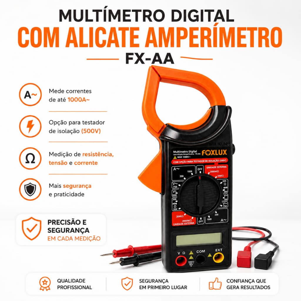 Multímetro Portátil Alicate Ampímetro Digital Ampímetro 1000a Multímetro Teste de Tensão Foxlux