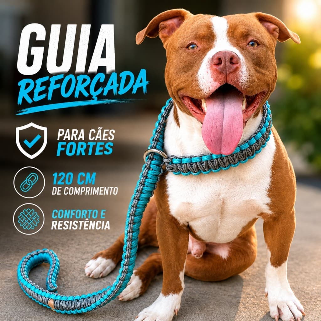 Guia Cachorro Grande Porte 1,20m Reforçada Resistente Artesanal Pitbull Rottweiler