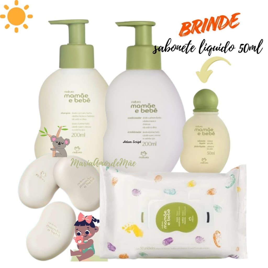 Kit Natura Mamãe E Bebê  Verde Completo 4 Itens Com Lenço Umedecido