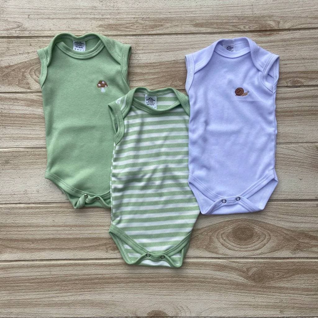 Kit 3 body Regatas Bebe  Bosque Verde menta Menino Minimalista Chic Marrom Boho Enxoval