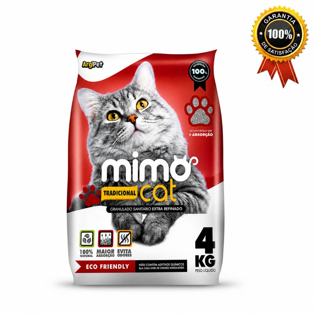 Areias de Gatos Sanitária Higiênica  4KG Alta Absorção Anti-Odores Biodegradável Mimocat Tradicional