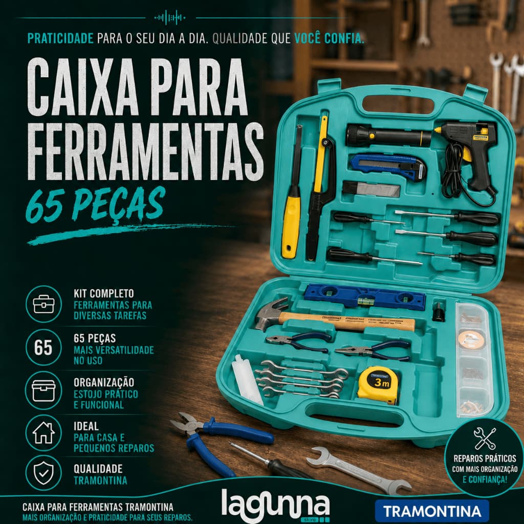 Kit Ferramentas 65 Peças Profissional Maleta Estojo Completo Martelo Alicate Maleta Tramontina