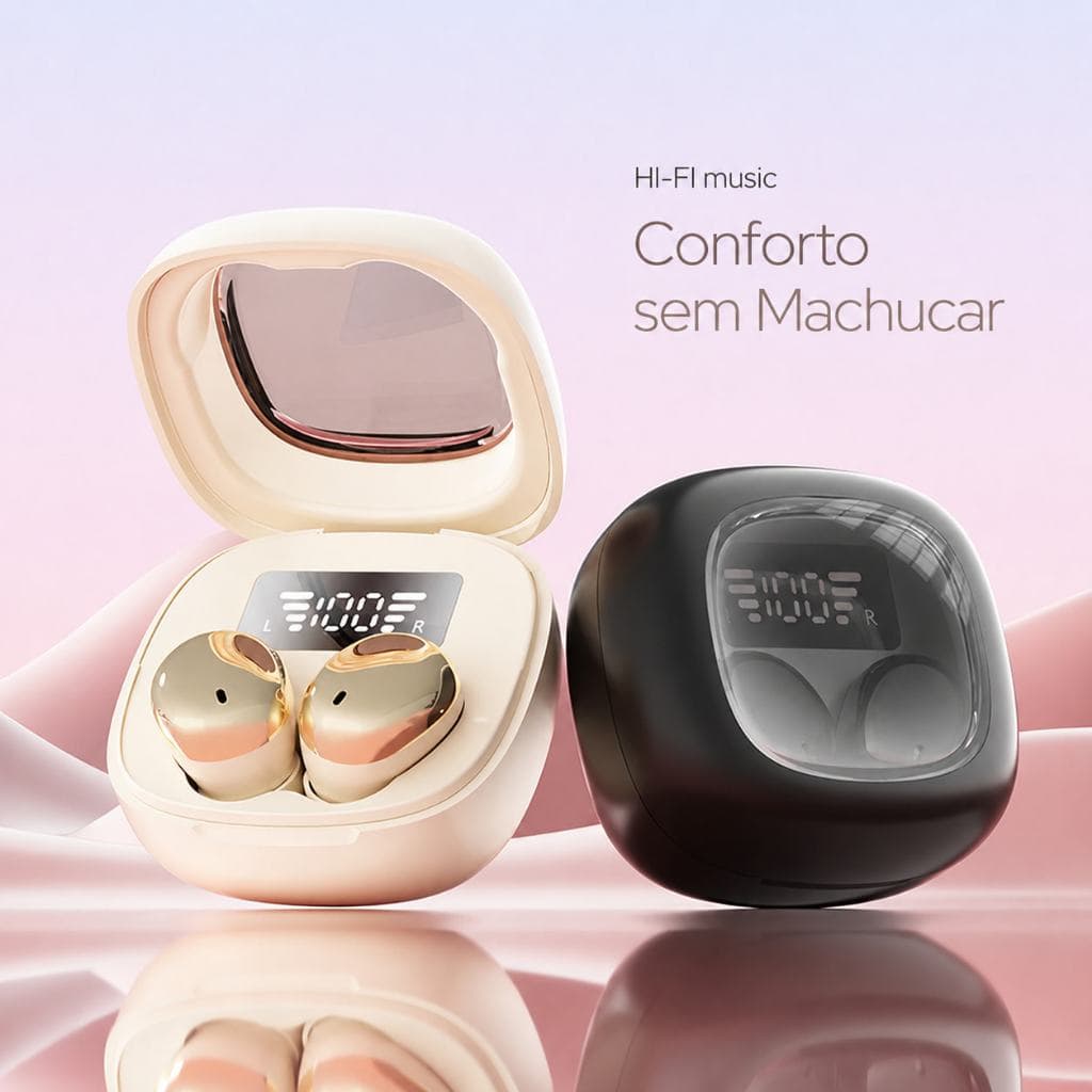 Q19 Mini Fone de Ouvido Bluetooth 6.0 Sem Fio para Dormir, LED, Confortável, Android/iOS
