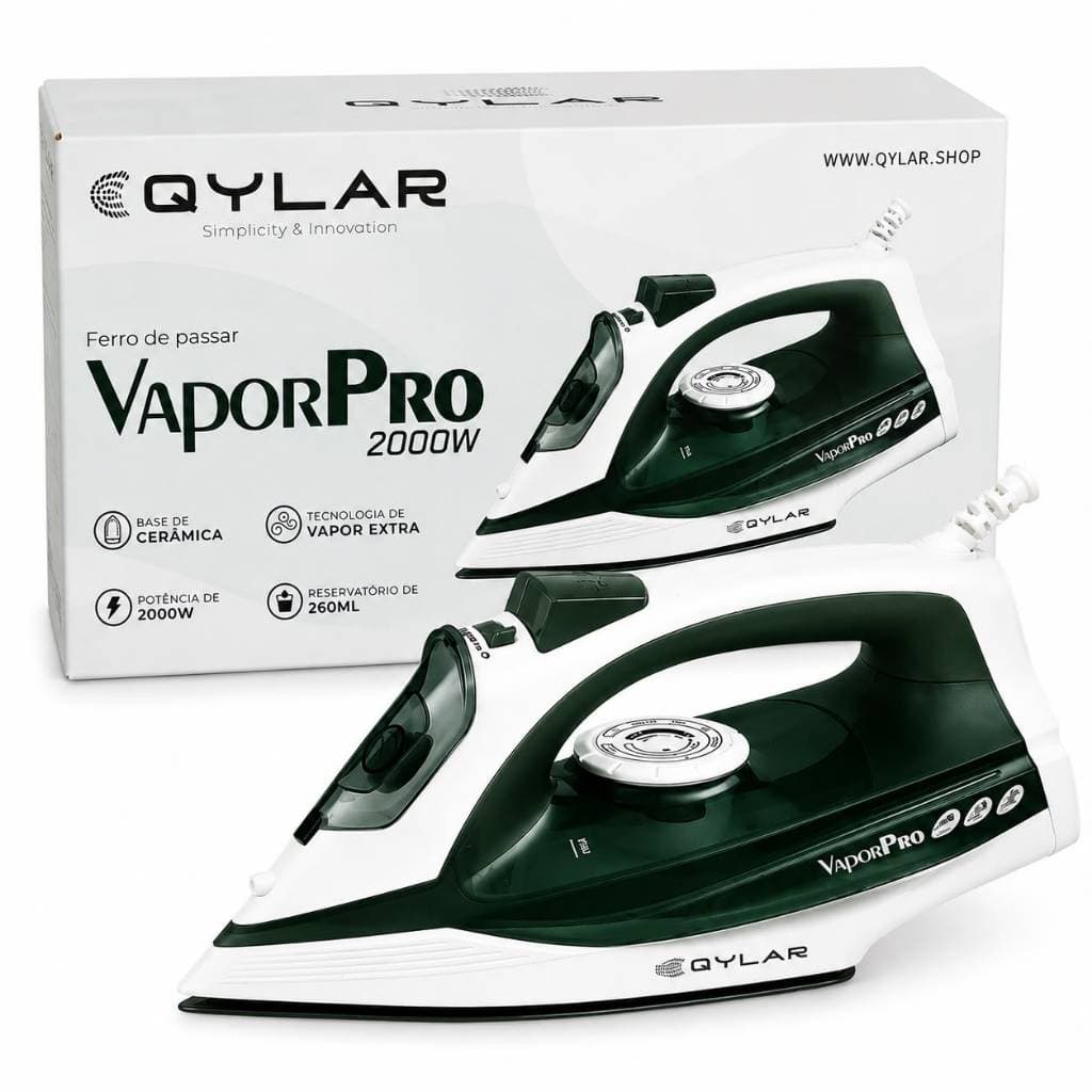 Ferro de Passar a Vapor Qylar VaporPro 2000W Base Cerâmica Vapor Extra Reservatório 260ml