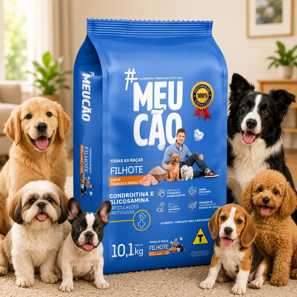 Ração Para Cachorro Filhote 10kg Meu Cão Premium Especial Sabor Frango Arroz 24% Proteína