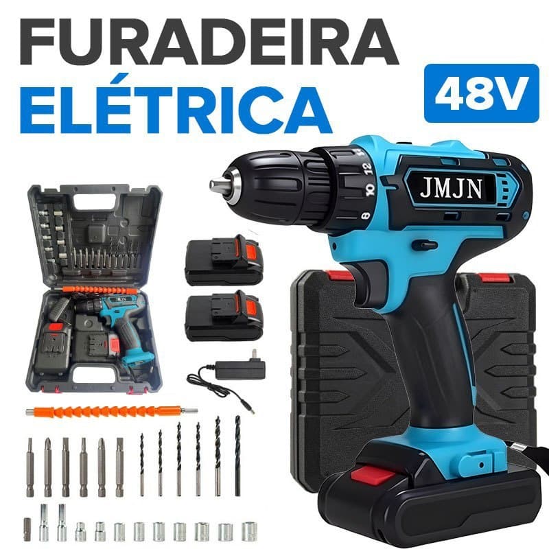 POWERX Parafusadeira Furadeira Sem Fio 12V/21V/48V Recarregável Mandril 10mm Kit 1 ou 2 Baterias + Carregador Bivolt