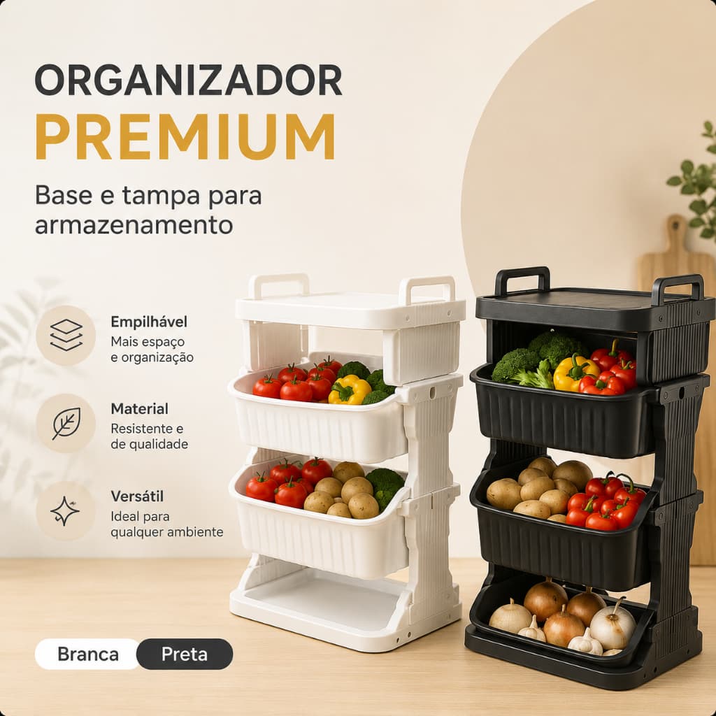 Organizador de Chão para Cozinha Lavanderia e Banheiro Plástico Resistente Multiuso Premium