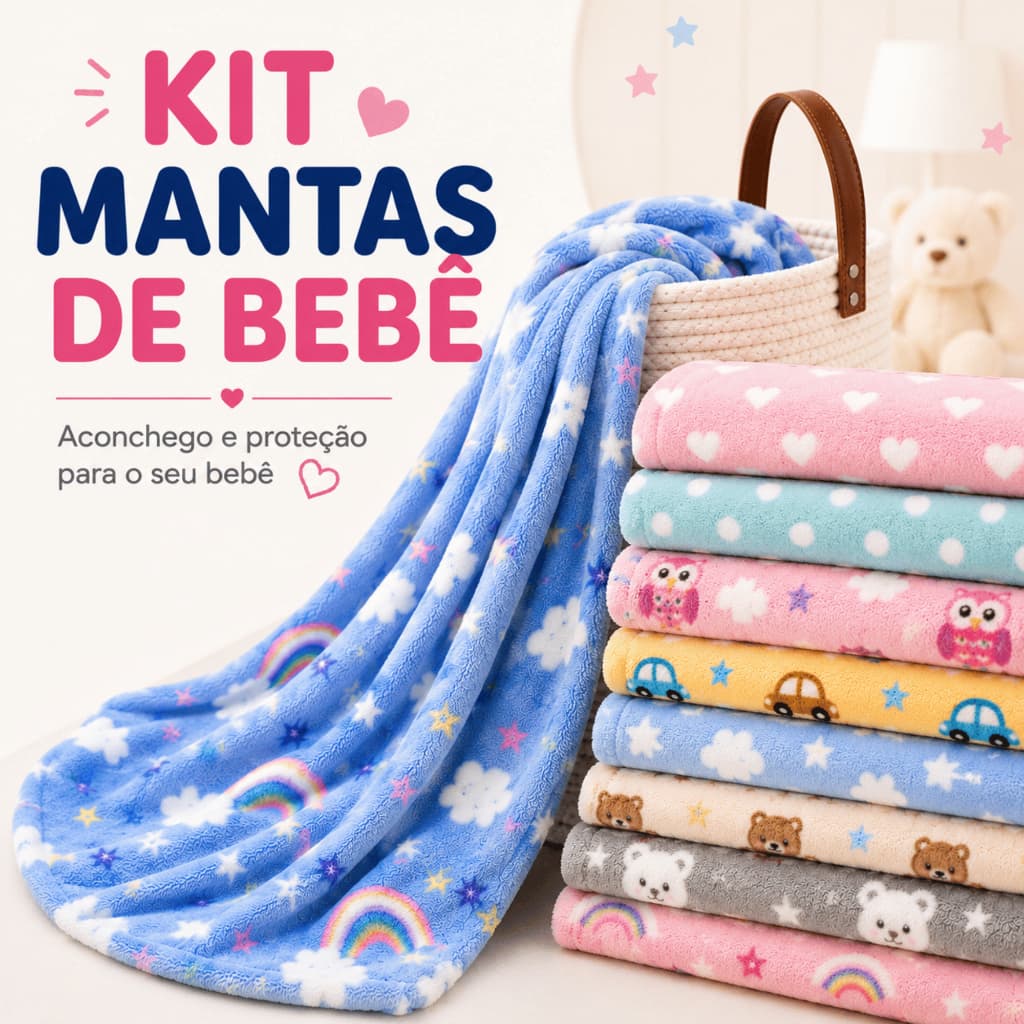 Kit Manta Bebê Fleece Ultra Soft Antialérgica Quentinha Mantinha Cobertor Bebê Menino Menina Enxoval Recem Nasci Inverno