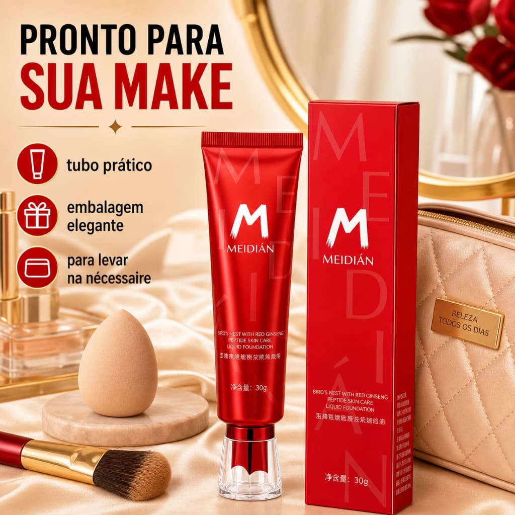 Base Líquida Meidian 30g – Cobertura Natural, Leve e Hidratante