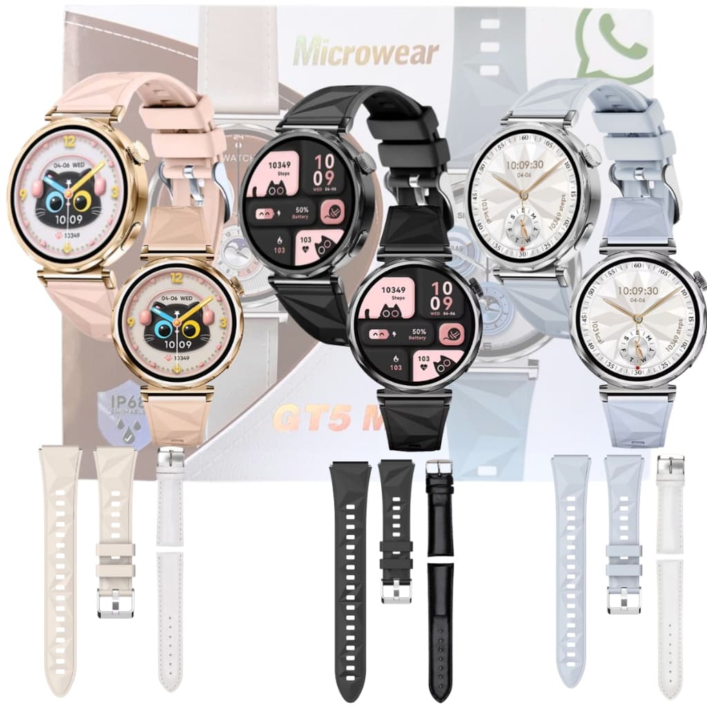 Relógio Inteligente Smartwatch Redondo Feminino GT5 Mini Microwear Responde Mensagem Android iOS Relógio Luxo