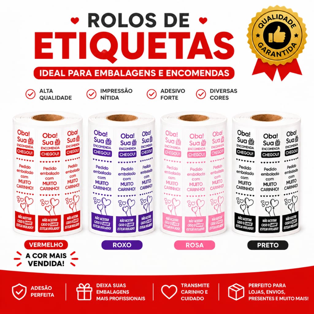 Etiquetas Lacre Delivery Oba Sua Encomenda Chegou - Feito Com Carinho - Embalado Com Amor - Ifood - 99 - Keeta