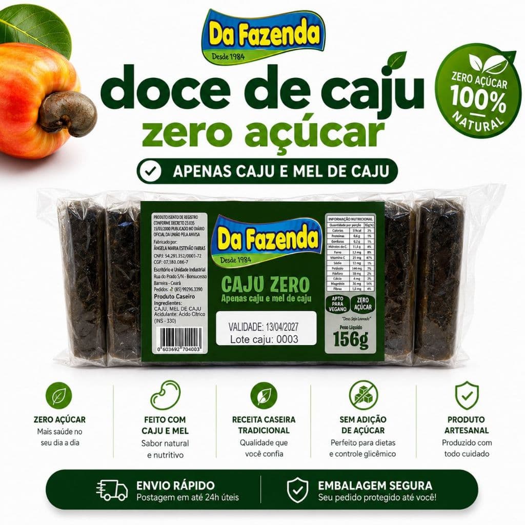 Cajuada Doce de Caju Zero Açúcar - Sobremesa premium Saudável Direto da Fábrica - Doce Nordestino - Produto Natural