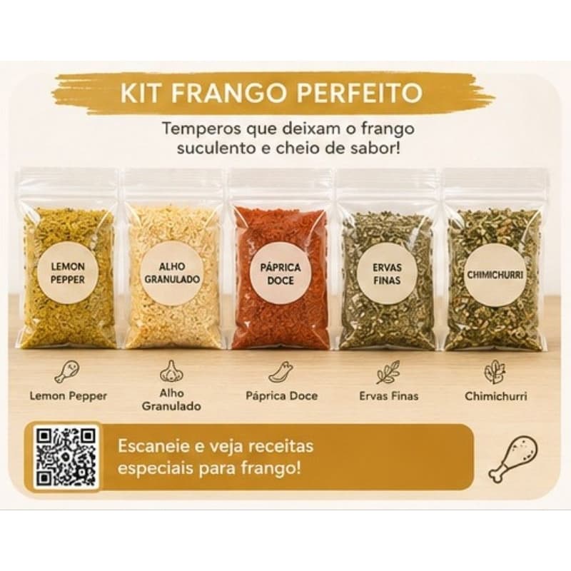 Temperos e Condimentos-Kit com 5 unidades - 30g - Frango Perfeito