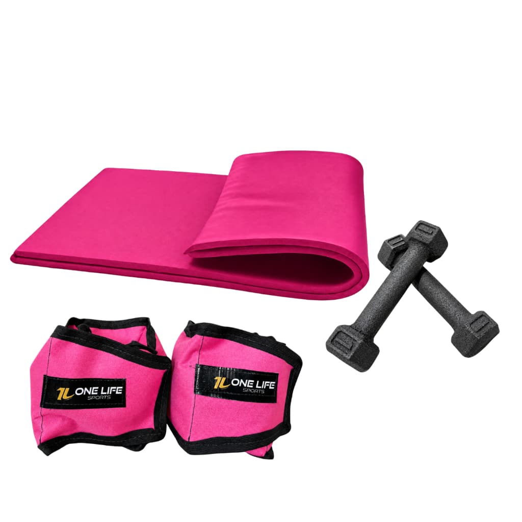 Kit Treino – One Life Sports® – Colchonete + Halter 1kg + Caneleira 1kg | Uso Residencial fit gym
