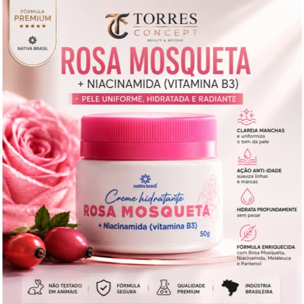 Creme Rosa Mosqueta Clareador Anti-idade Niacinamida Melaleuca Tirar Manchas Estrias Melasma Facial