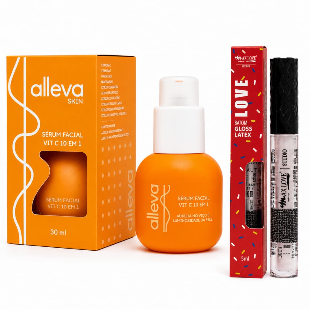 Kit Beleza Instantânea Sérum Facial Vitamina C Alleva + Gloss Latex Max Love Cor 25