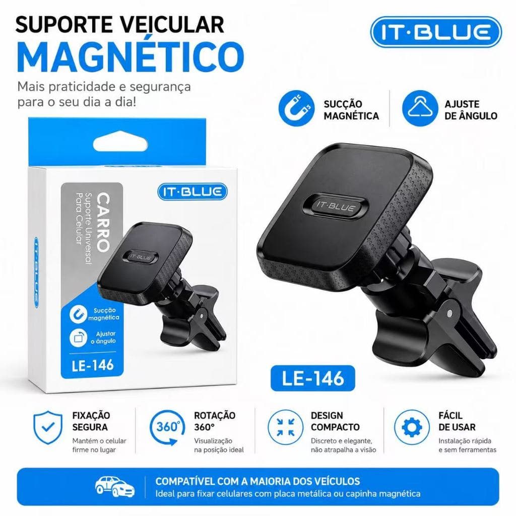 Suporte Magnético para Celular Carro Saída de Ar Rotação 360° Ajustável Universal IT-Blue LE-146
