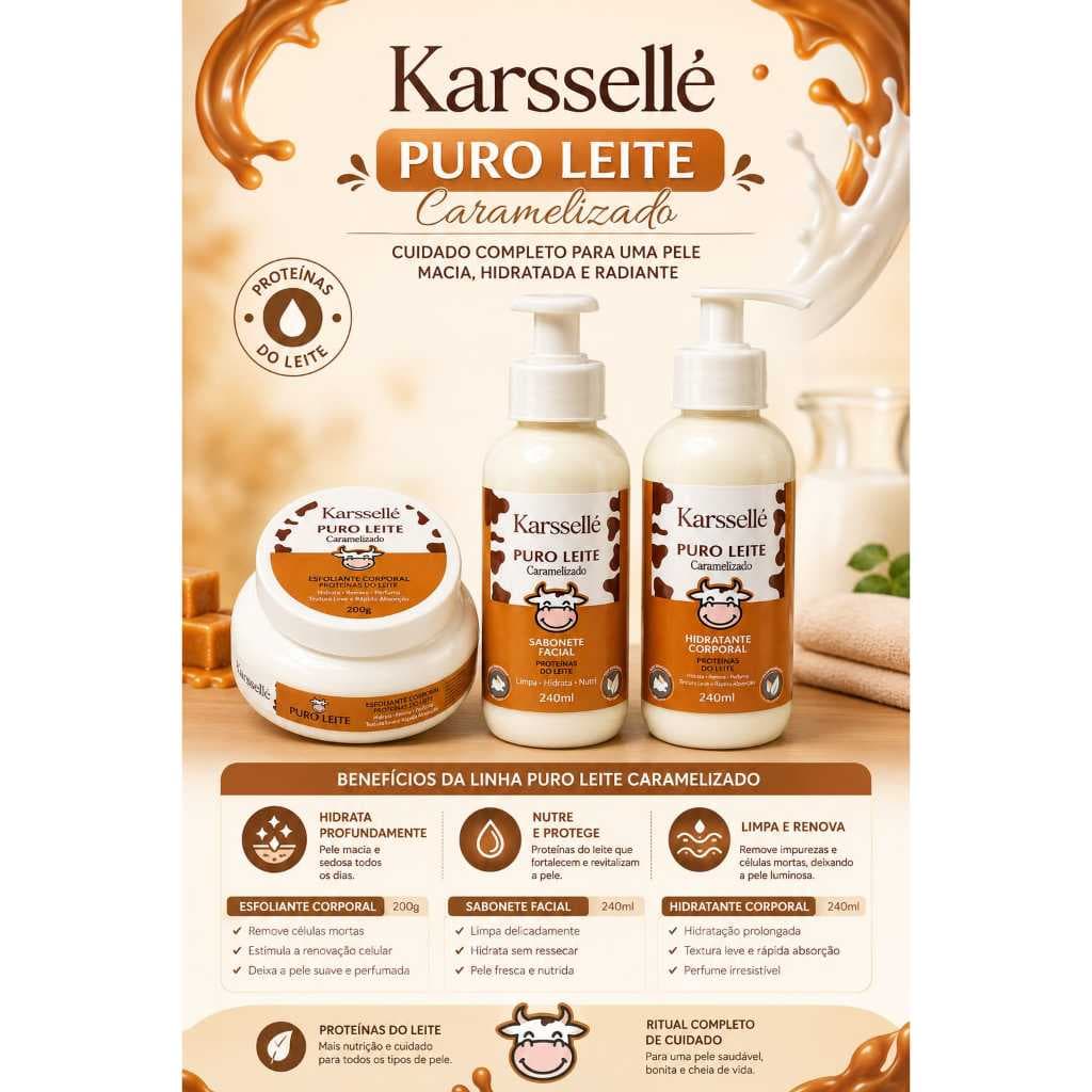 Kit Karsselle Puro Leite Caramelizado OU Produtos Individuais (Hidratante/Esfoliante/Sabonete)