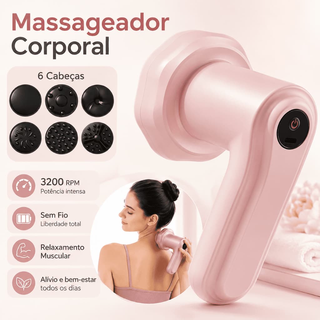Massageador Corporal Elétrico Sem Fio Redutor de Medidas e Celulite | Drenagem Linfática e Relaxamento Muscular Rosa