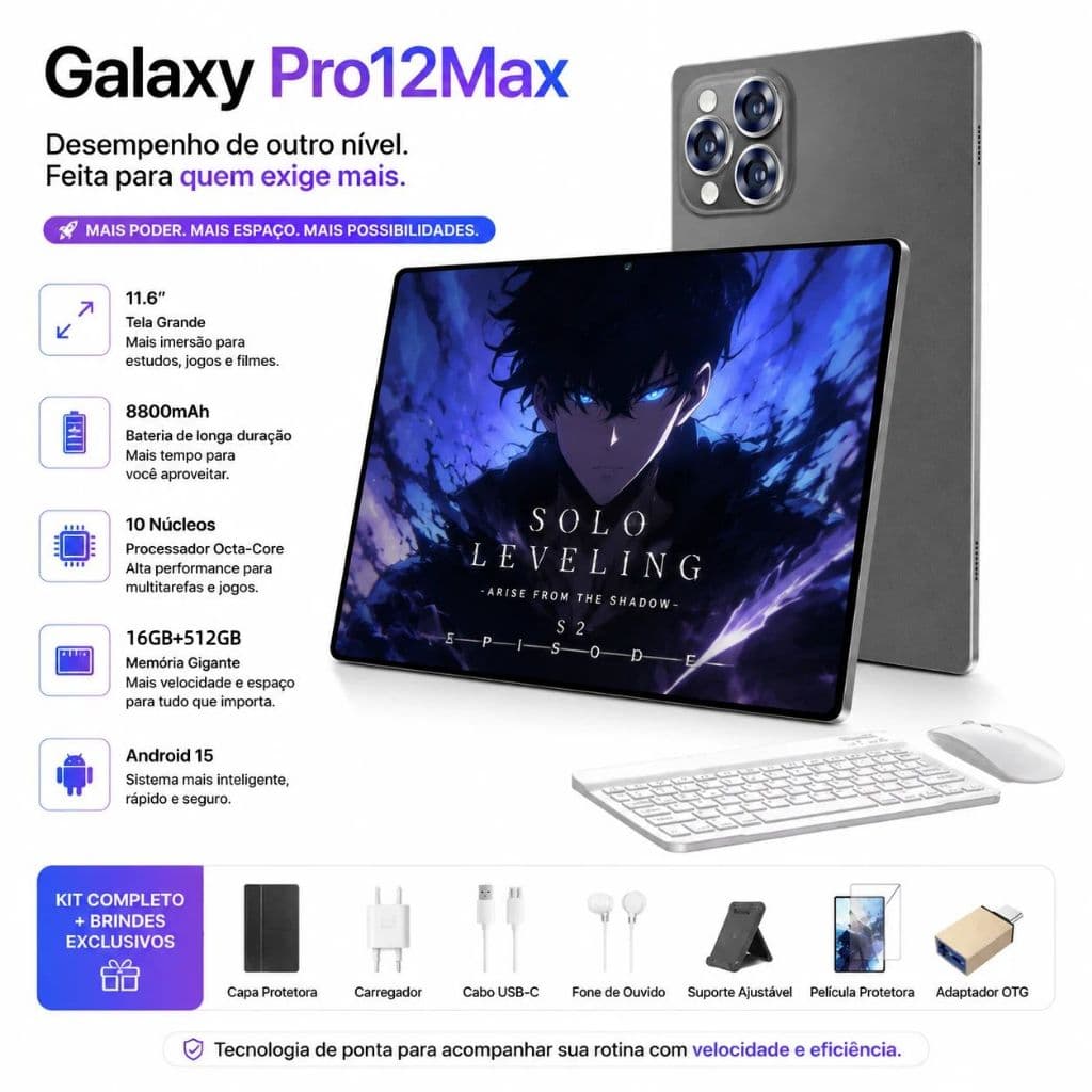 Galaxy Pro12Max Tablet 11.6 inch,16GB+512GB, Android 8800mAh Ideal for studies and gaming-Combo with keyboard and Mouse