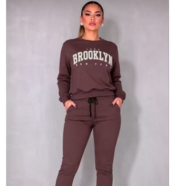 conjunto moletom feminino flanelado Brooklyn gola careca