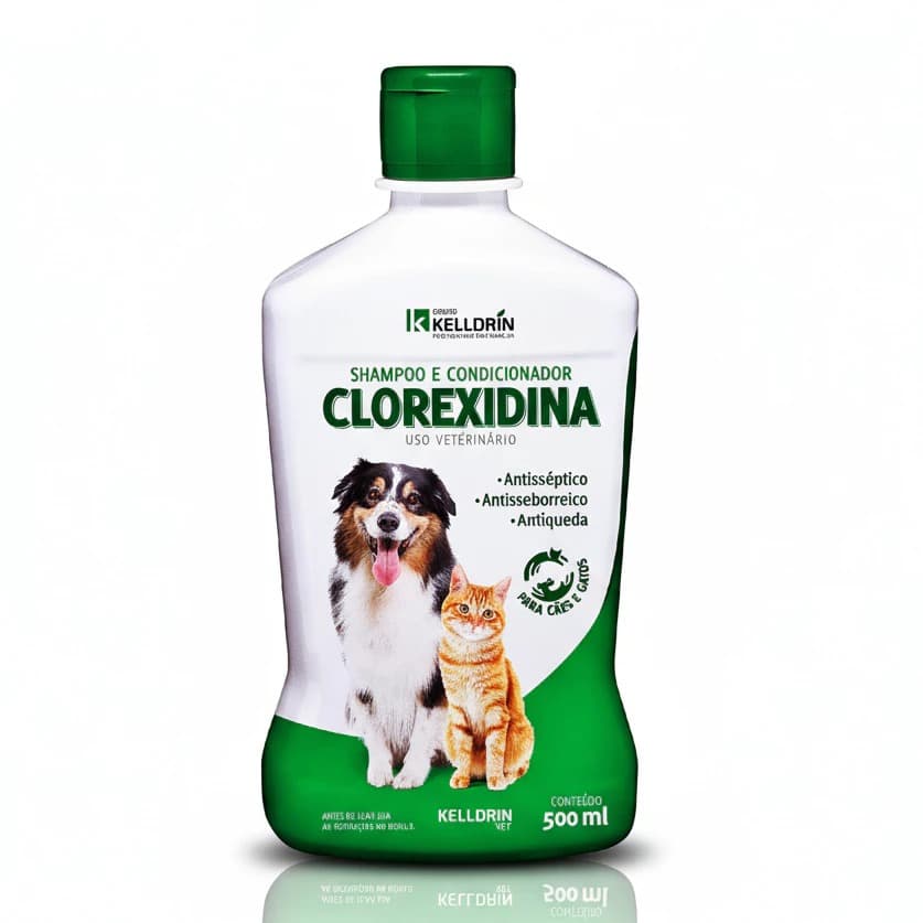 Shampoo Antisséptico e antisseborreico para Cães e Gatos Antiqueda Clorexidina Shampoo 500ml