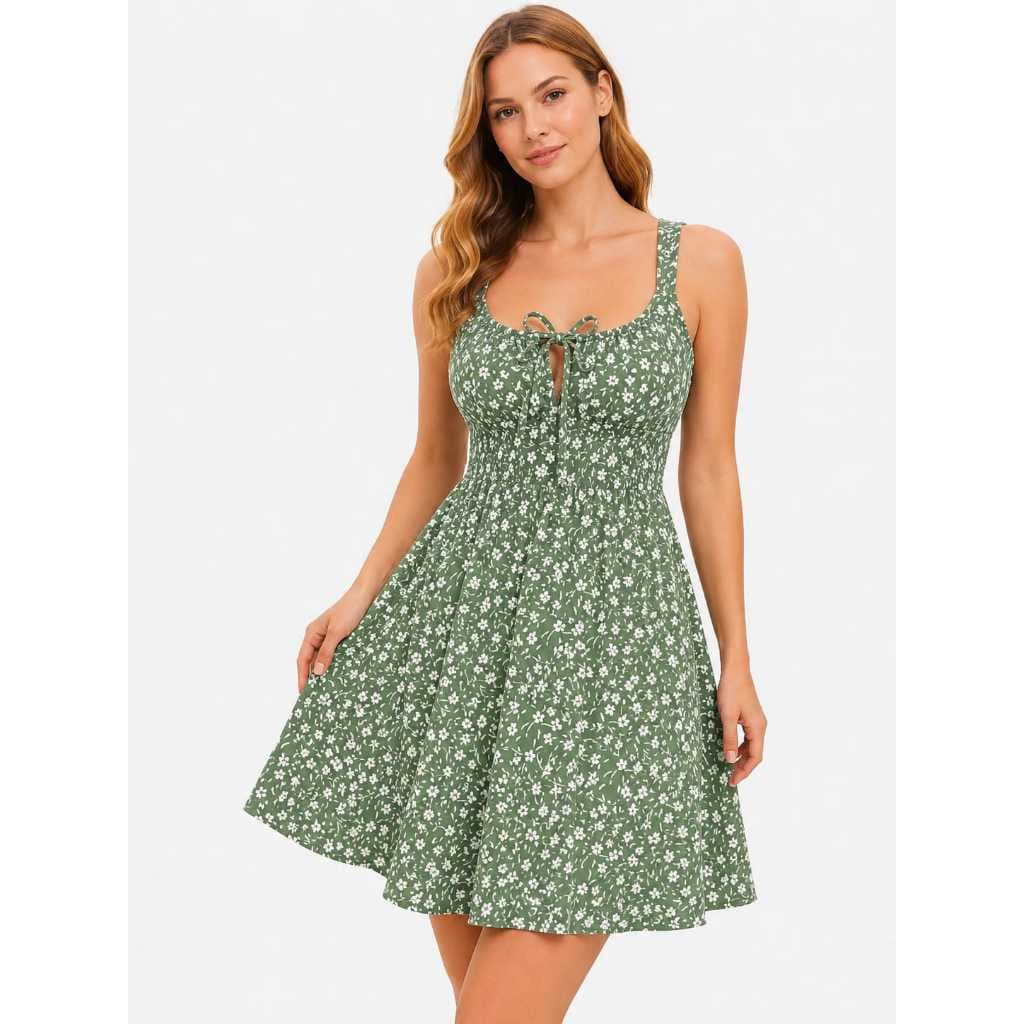 Vestido Feminino Floral com Lastex Alça Larga – Modas Jimenez