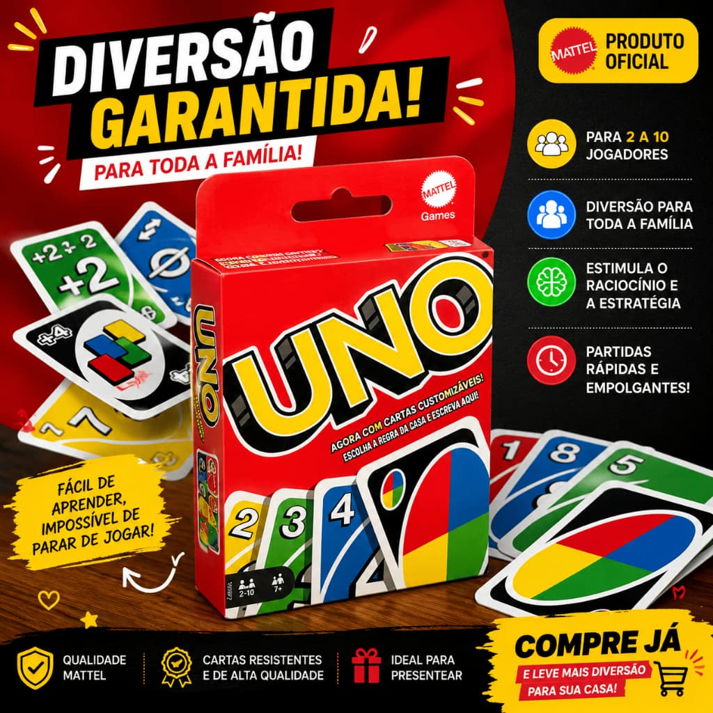 Jogo de Cartas UNO Original Mattel Clássico Para Família Amigos 2 a 10 Jogadores Jogo de Mesa