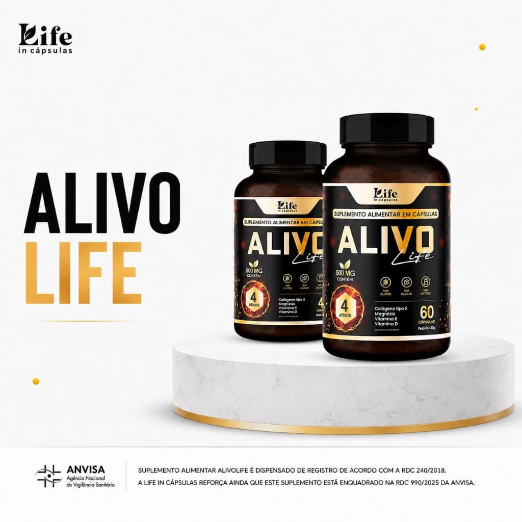 2 Un de Alivo Life 120 Cápsulas - Magnésio Colágeno Tipo2 Vitamina D e Vitamina K.