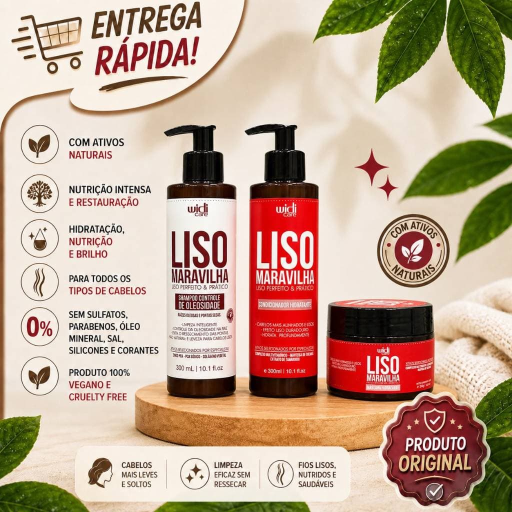 Kit Liso Maravilha - Shampoo Controle de Oleosidade 300ml + Condicionador Hidratante 300ml + Máscara Hidratante 300g