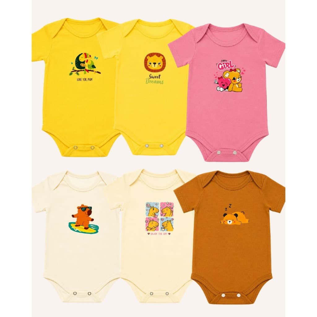 Body Bebê Estampado 100% Algodão Roupa Infantil Menino Menina Enxoval Manga Curta Tamanho P M G