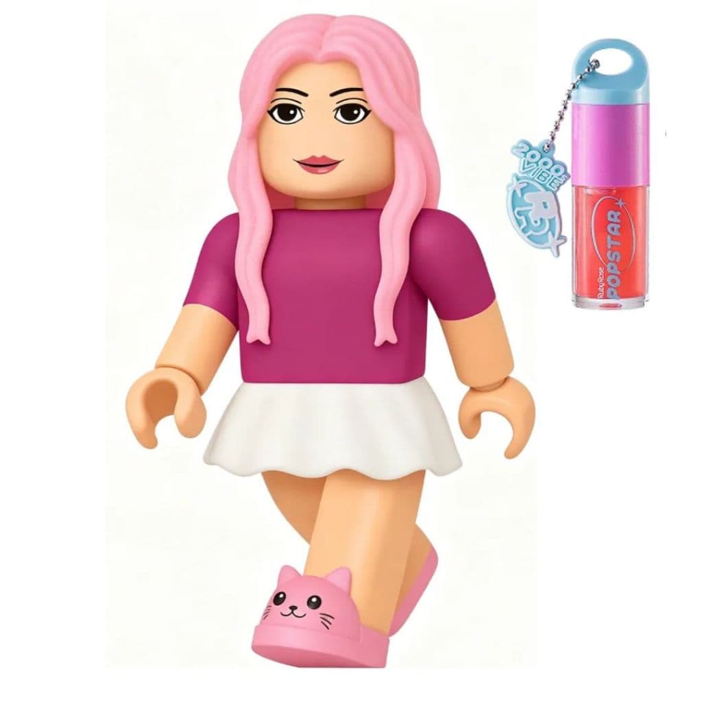 Boneca Amy Scarlet Vinil 20cm Oficial Articulada CreativeBlox Youtuber + Gloss Labial Ruby Rose - Algazarra