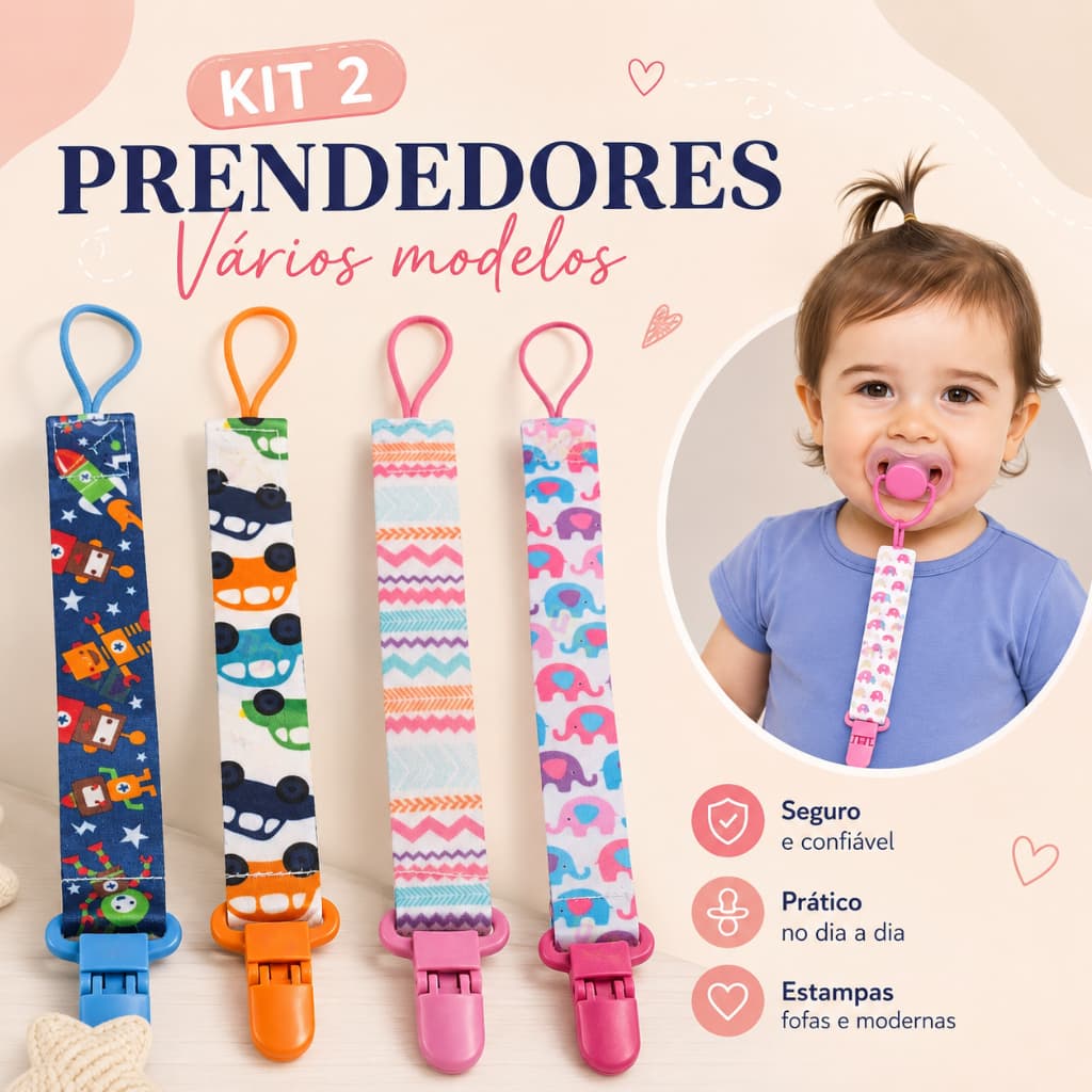 Kit 2 Prendedores De Chupeta Menina Menino Baby Bebê Com Bico Clipe Serve na Buba Mam Avent Nillo