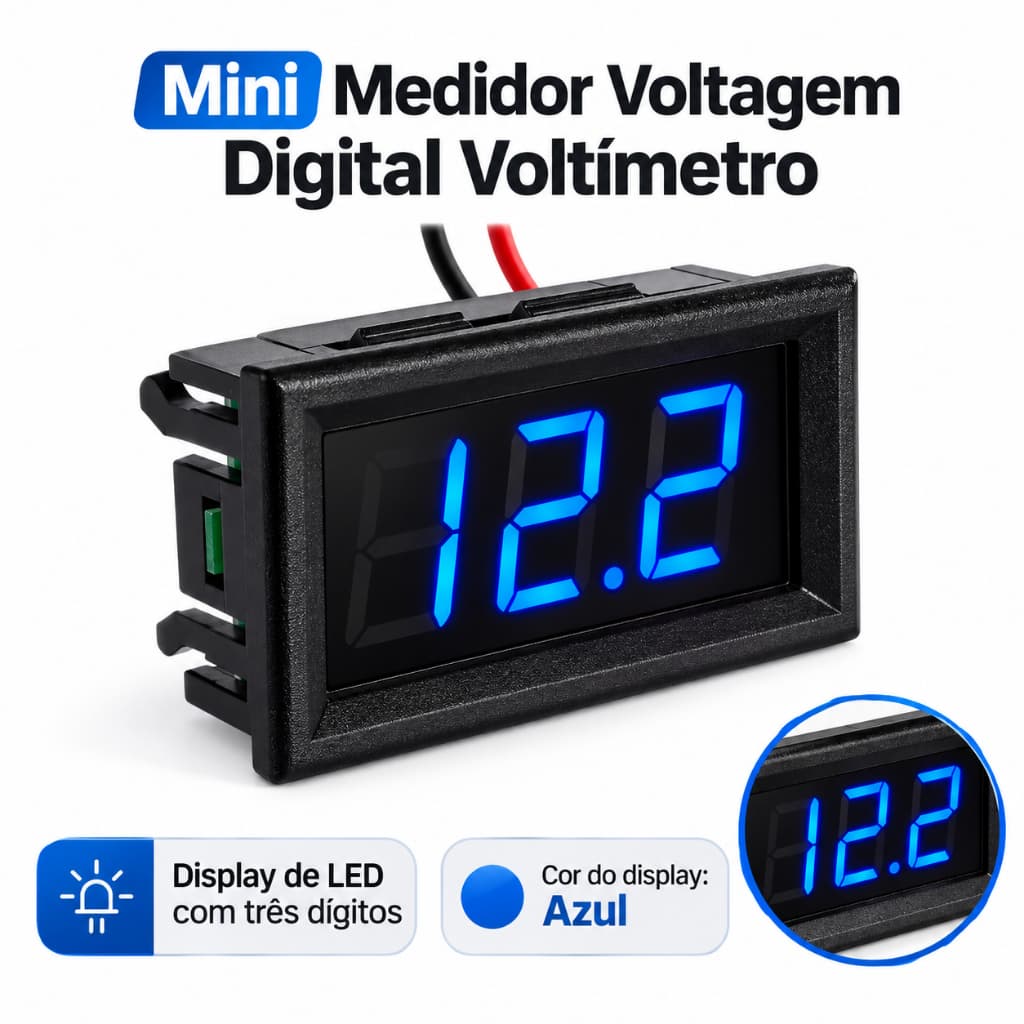 Mini Medidor Voltagem Digital Voltimetro Dc 4,5v-32v Azul