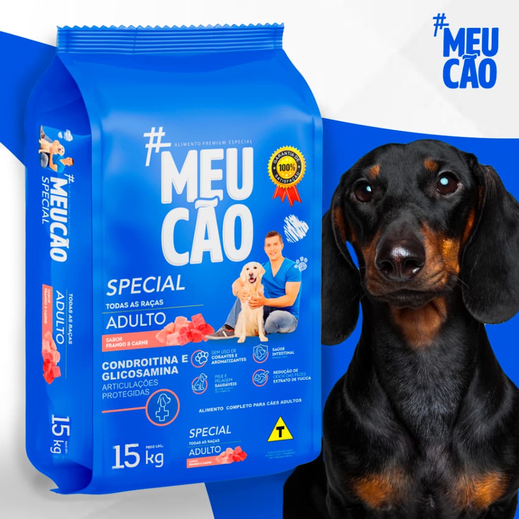 Ração Cachorro Adulto 15kg Meu Cão Premium Special Sabor Frango Carne 22% Proteína