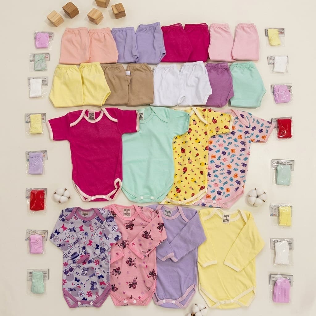 Kit 40 Peças Completo Enxoval Bebê Body Calça Meia - Menina Menino Unissex