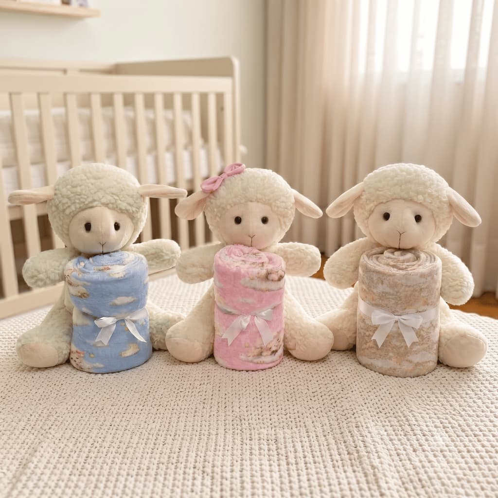 Kit Enxoval Bebê Manta Suave E Bichinho De Pelúcia Carneirinho Antialérgico Soninho E Conforto