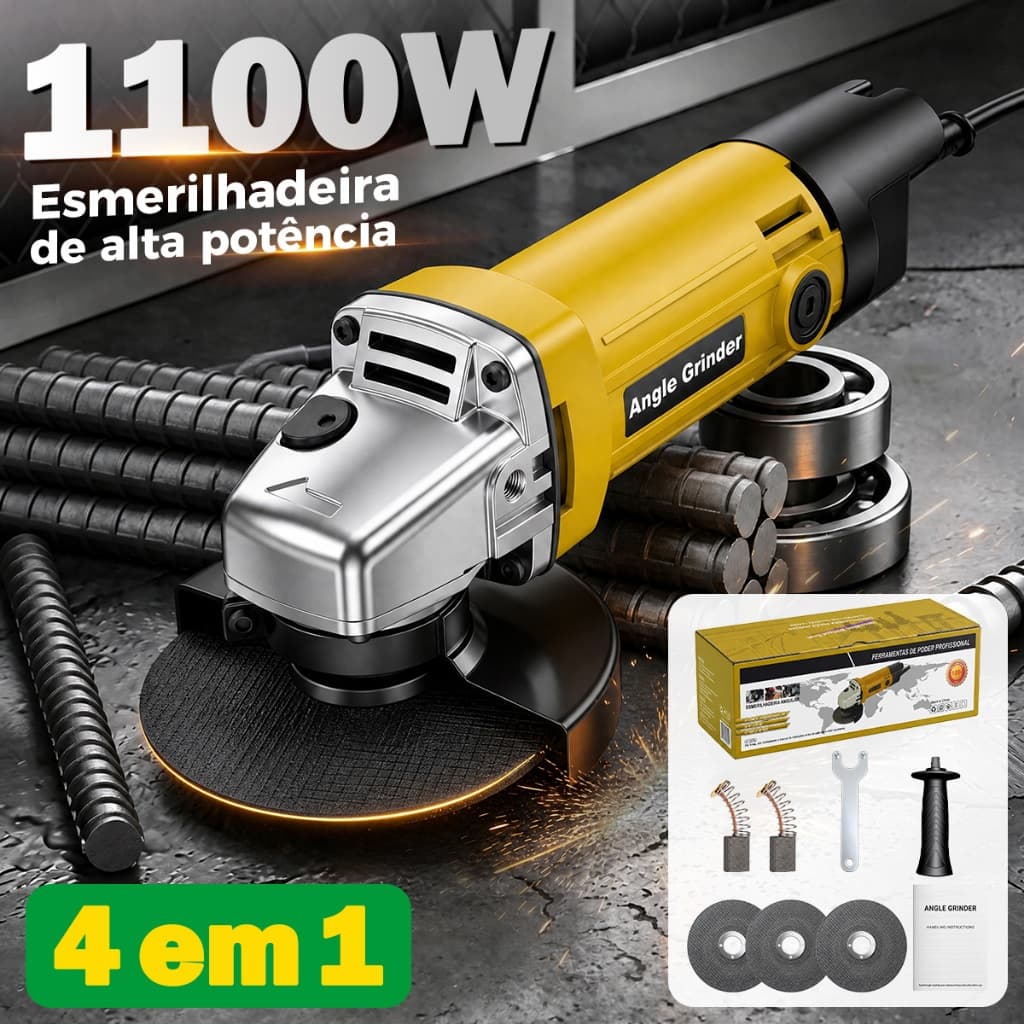 Esmerilhadeira Angular  4 em 1 Bivolt 110V Motor Turboalimentado Alta Potência para Corte Desbaste Polimento