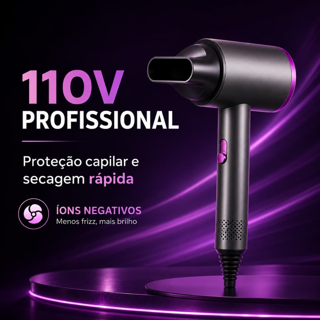 Pacote com 5 peças Secador de Cabelo Profissional Íon Negativo, Secagem Rápida e Cuidado com os Fios