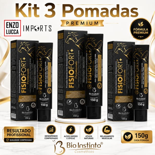 Kit 3 Pomada Fisiofort Premium Bio Instinto 150g