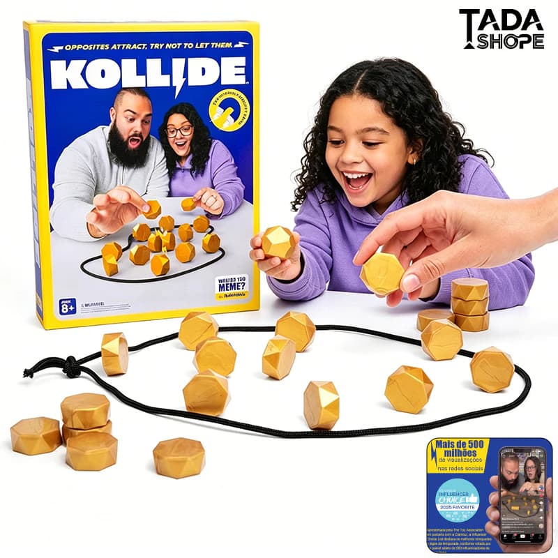 Jogo Magnético Kollide - Divertido Jogo de Tabuleiro para Noite em Família e Festas | Inclui Corda e 20 Peças Magnéticas