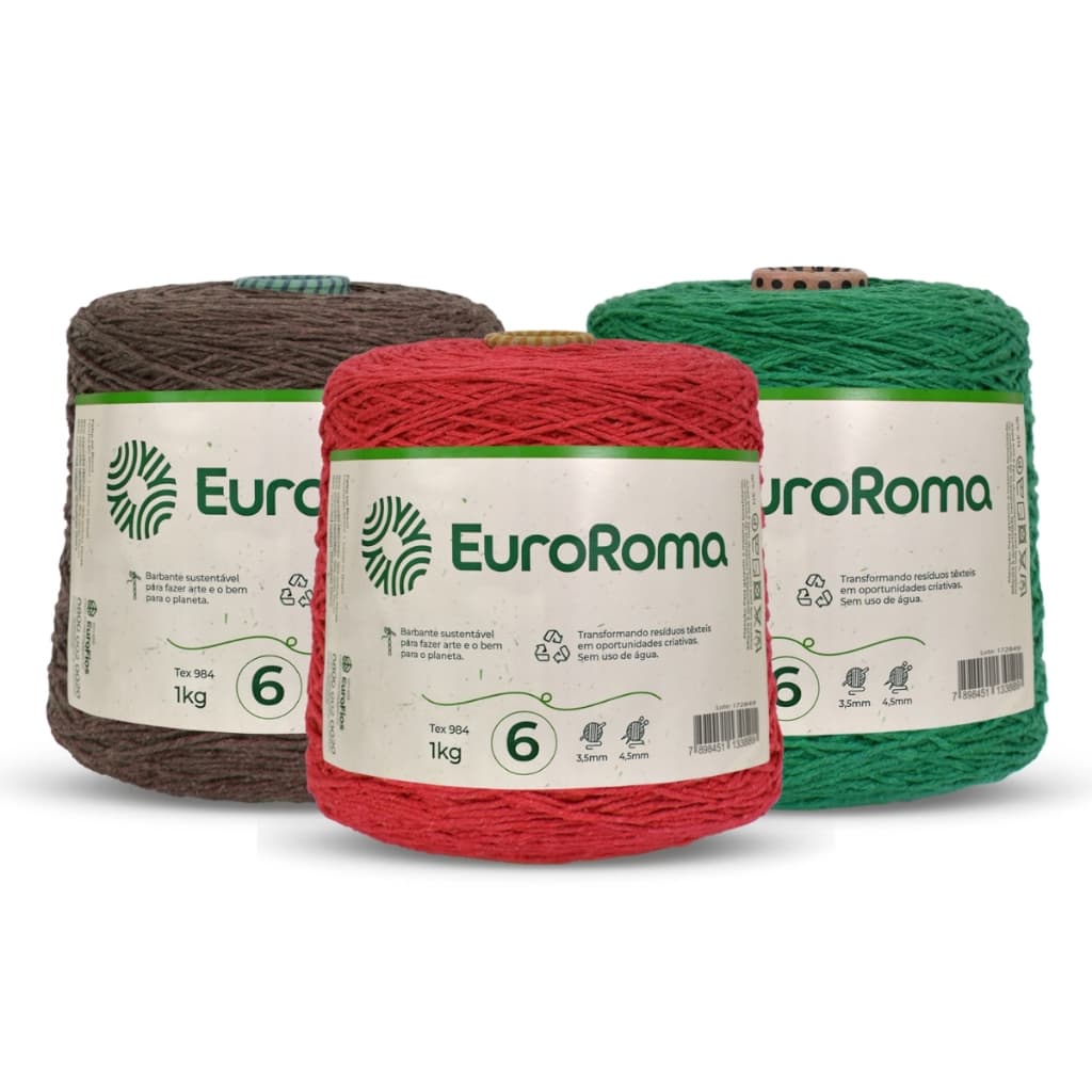 Barbante EuroRoma Nº 6 1kg 1016m Fio para Crochê e Artesanato 85% Algodão