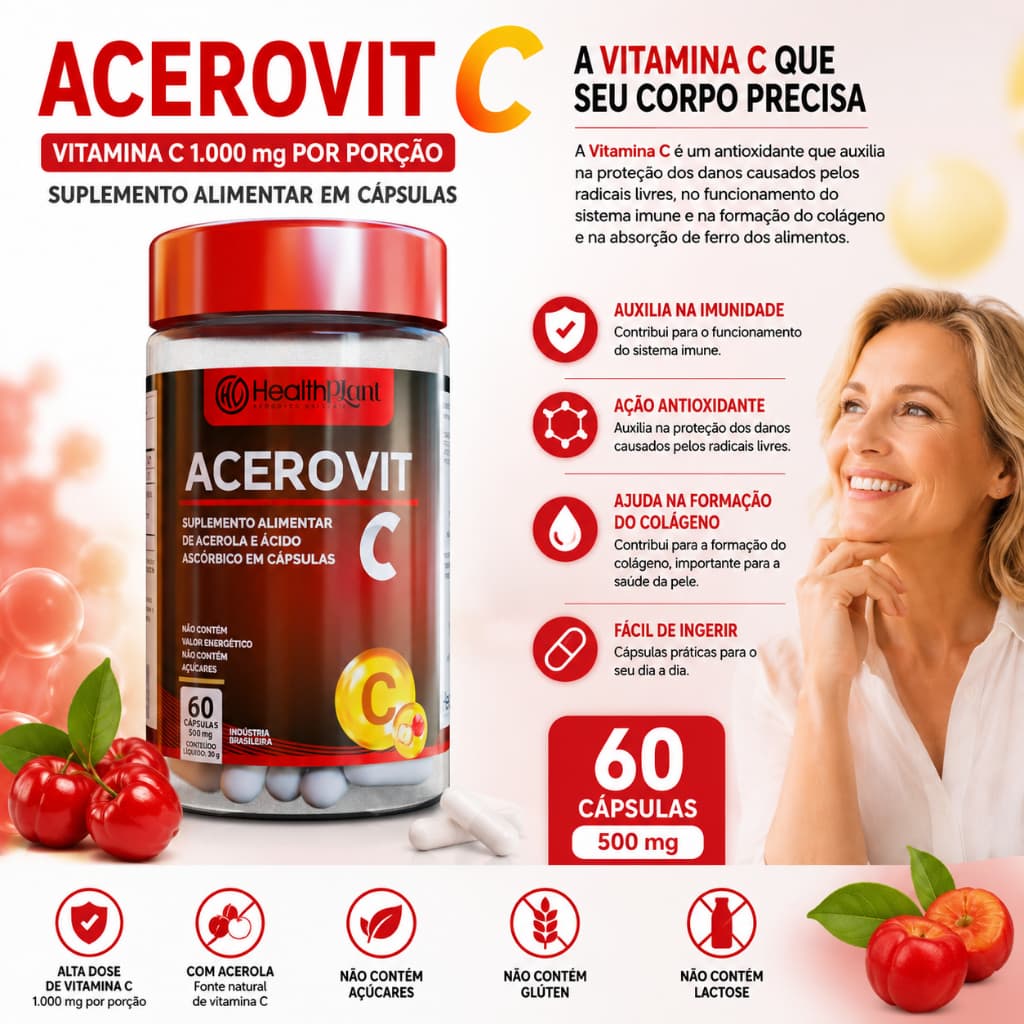 Acerovit - Acerola com Vitamina C em Cápsulas – Suplemento Natural para Imunidade e Vitalidade