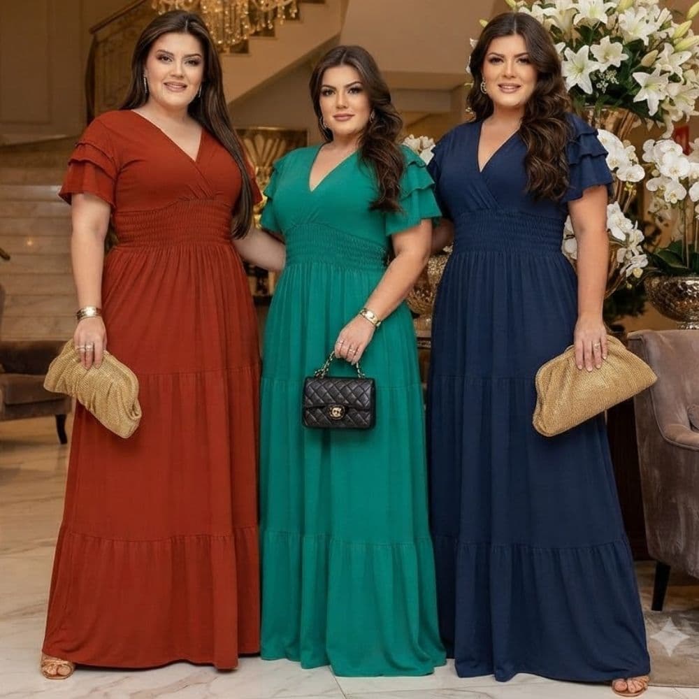 Vestido Feminino Longo Social Manga Estilosa Moda Evangelica Plus Size Do M ao EXG Para Congresso