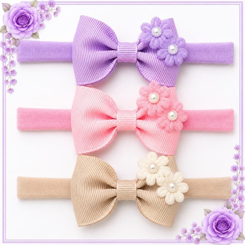 kit laço flor para bebê faixa RN 3 unidades cores enxoval baby