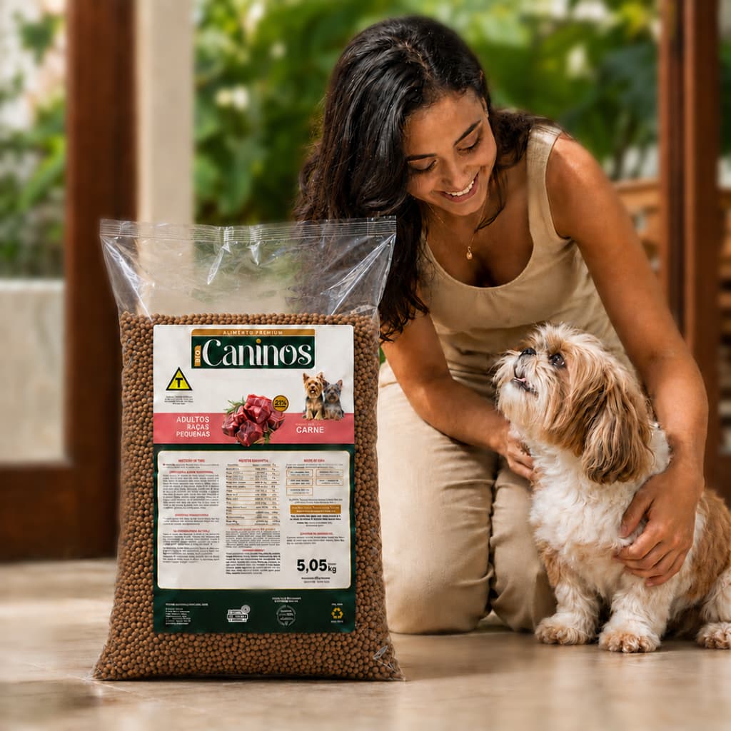 Ração Para Cachorro 5kg Adulto Caninos Raças Pequenas Premium  Sabor Carne 21% Proteína