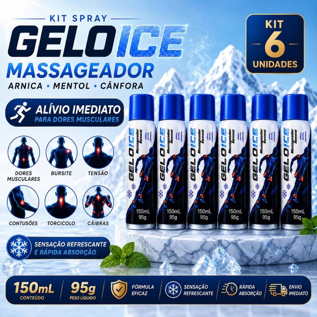 KIT 6 Spray Massageador Aerossol Geloice Alivia Dor Muscular Bursite